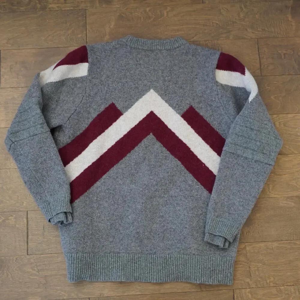 Alps & Meters Sweater Mens XXL Gray Red 100% Wool Ski Racer Logo Pullover